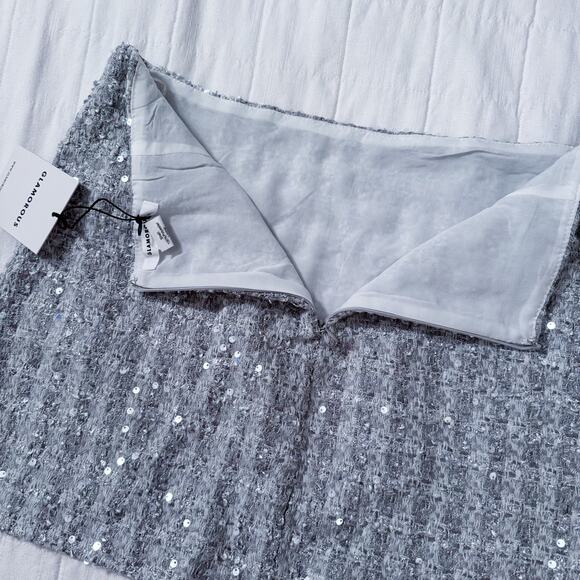 Glamorous Silver Tweed Sequin Mini Skirt Women’s LARGE. Holiday.‎ NWT. $89 MSRP - Picture 8 of 10
